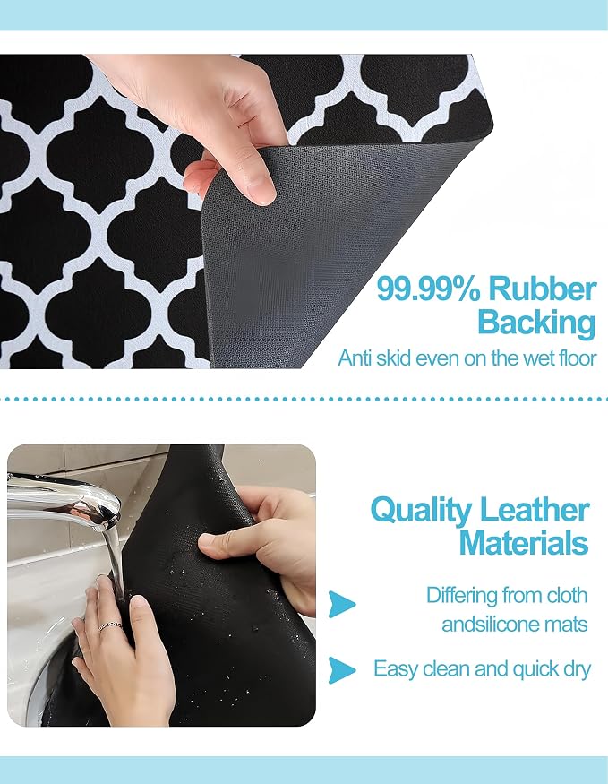 Dish Drying Mat for Kitchen Counter, 16x24 Rubber Backed (Black Trellis) | Hide Stain Anti Absorbent for Kitchen Counter, Non-slip Drying Mat for Coffee Machine Dish Rack - Image 5