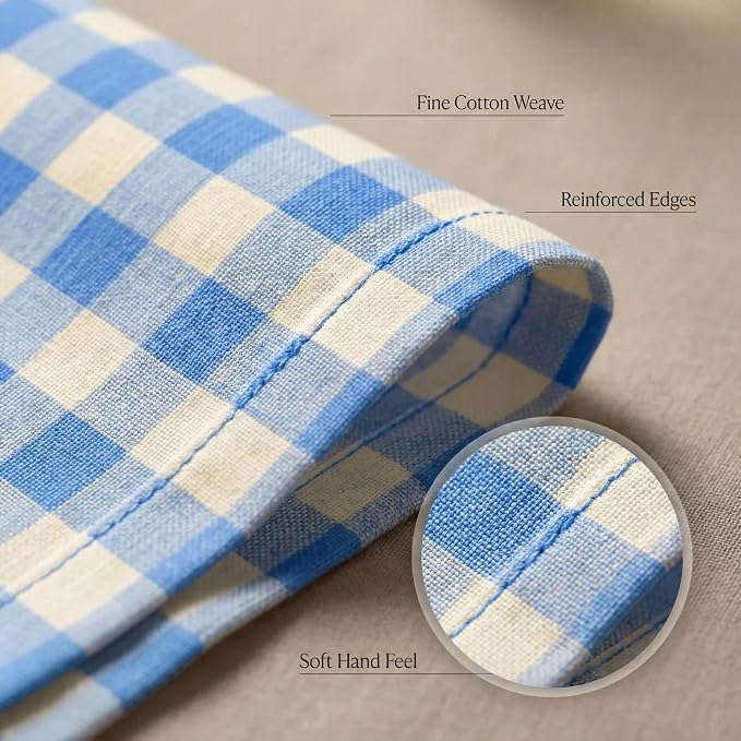 Urban Villa Cloth Napkins Cotton 20x20 (Set of 12) Blue Sand Checks - Image 5