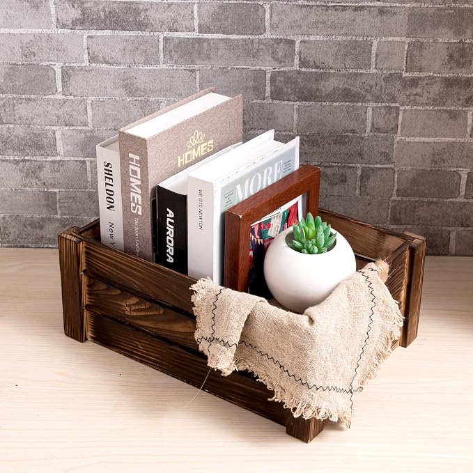 TIMRIS Set of 3 Rustic Wood Nesting Crates, Farmhouse Wooden Storage Container Boxes with Cutout Handles, Decorative Wooden Baskets for Display (Rustic Brown) - Image 5