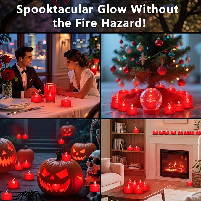 Tea Lights Battery Operated Candles LED Tea Lights Flameless Candles 200+ Hours Flickering Fake Tealights for Sweetest Day Wedding Home Decorations Party (Red Base, 12 Pack) - Image 4
