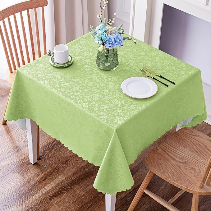 Smiry Square Waterproof Heavy Duty Vinyl Tablecloths, 54 x 54 Inch | Wipeable Washable Floral Embossed Table Cover for Kitchen and Dining Room, Indoor & Outdoor Use, Sage Green by Smiry