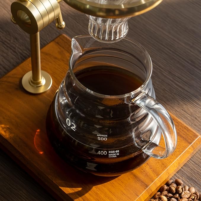 L'ÉPICÉA Pour Over Coffee Maker Set, Pour Over Coffee Maker with Stand, Adjustable Stainless Steel Stand, Wooden Base, Paper Filters, Cone Glass Coffee Carafe, Pour Over Coffee Dripper