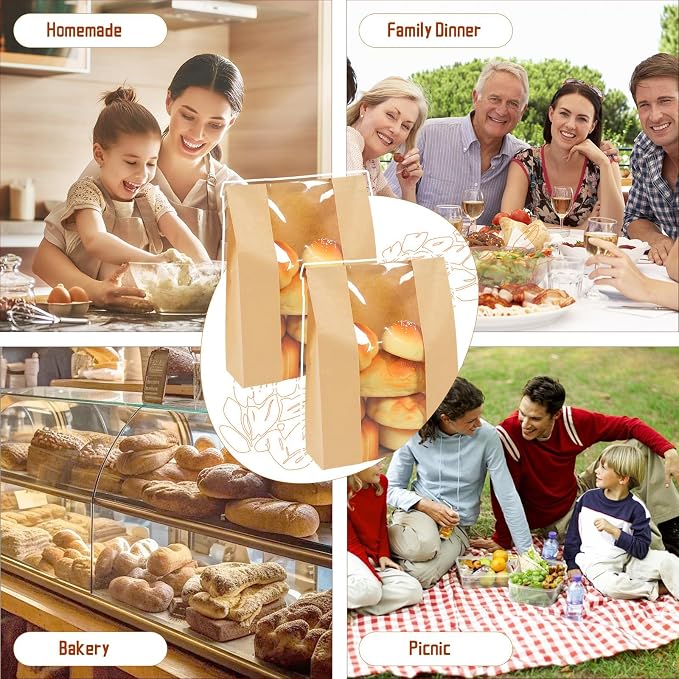 1000 Packs Paper Bread Bags for Homemade, Sourdough Bread Bags with Clear Window Includes Label Seal 1000 Pcs Stickers, Bakery Packaging Storage for Cookies Snack (13.7x8.2x3.5 inch) - Image 5