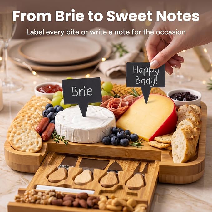 SMIRLY Charcuterie Board Set with Serving Accessories, Bamboo | Housewarming, Wedding, Bridal Shower and Birthday Gift for Women, Ideal for Movie Nights, Entertaining and Family Gatherings - Image 3