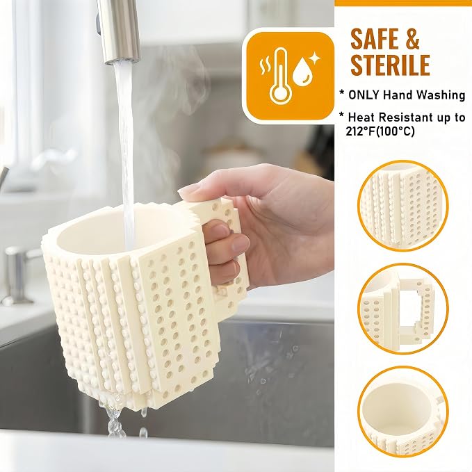 Lumsburry Build-on Brick Coffee Mug, Funny DIY Unique Novelty Drinking Cup | Building Blocks Creative Mug, for Men Women Kids Dad Mom, Present Exchange Ideas, Xmas Birthday White Elephant(White) - Image 3
