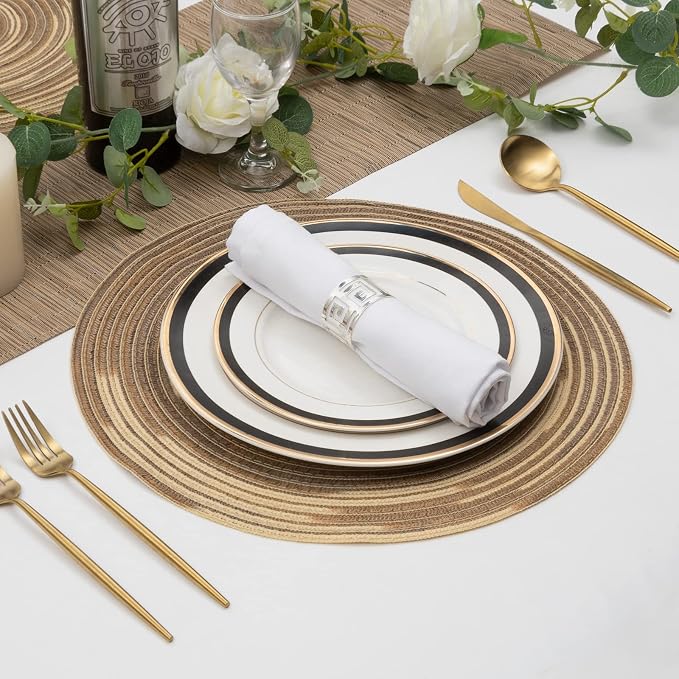SHACOS Round Placemats Set of 6 Washable 15 inch Variegated Braided Round Place Mats Kitchen Table Mats (Rainbow Brown, 6) - Image 3