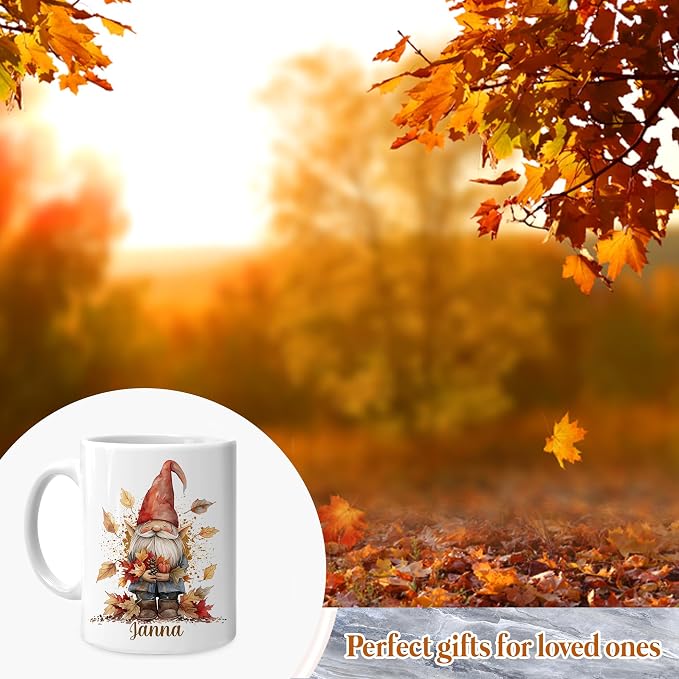 Hyturtle Personalized Fall Gnome Motivational Coffee Mug, Fall Autumn Décor | Gnomes Gifts For Women - Thank You Cup Gifts For Farmhouse Thanksgiving - Custom Name 11oz White Ceramic Coffee Tea Mug - Image 4