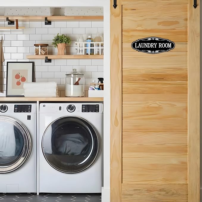 Laundry Room Door Sign for Business and Home，Self-adhesive Waterproof Cute Laundry Room Door Sticker Decals for House, Apartment, Hotel Laundromat Decor（Black） - Image 6