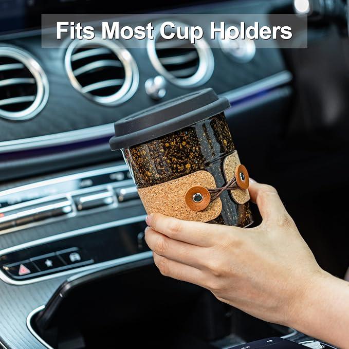 Coffee Travel Cups with Lids Ceramic To Go Coffee Tumbler Tea Mug | Spill Proof Camping Cup, 13.5oz Large Cappuccino Cup, Reusable Coffe Mug, Decorative Latte Cup, Coffee Gift for Coffee Lovers - Image 4