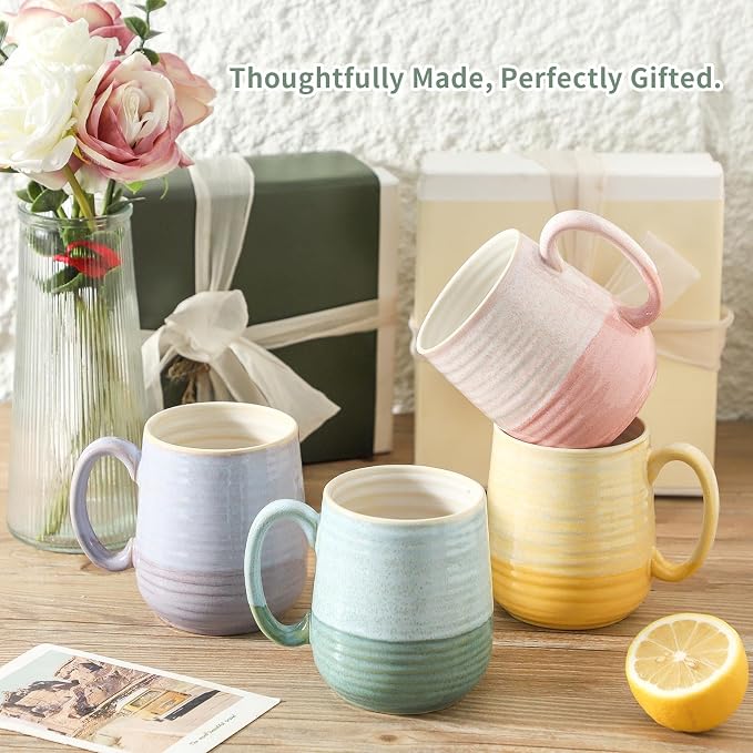 HASENSE Coffee Mugs, 12 oz Porcelain Coffee Cups Set of 6, Two-Tone Reactive Glaze Mugs Gift for Women and Men, Big Colorful Tea Cup for Latte, Cappuccino & Hot Chocolate, Dishwasher Microwave Safe - Image 7