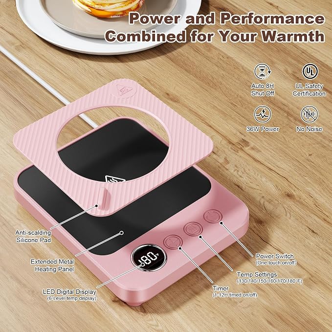 Felibeaco Coffee Mug Warmer & Mug Set for Desk, Smart Coffee Cup Warmer with 16oz Heated Mug, Cup Heater with Auto Shut Off for Office/Home, Coffee Gifts for Women/Men/Dad on Father‘s Day, Pink - Image 5