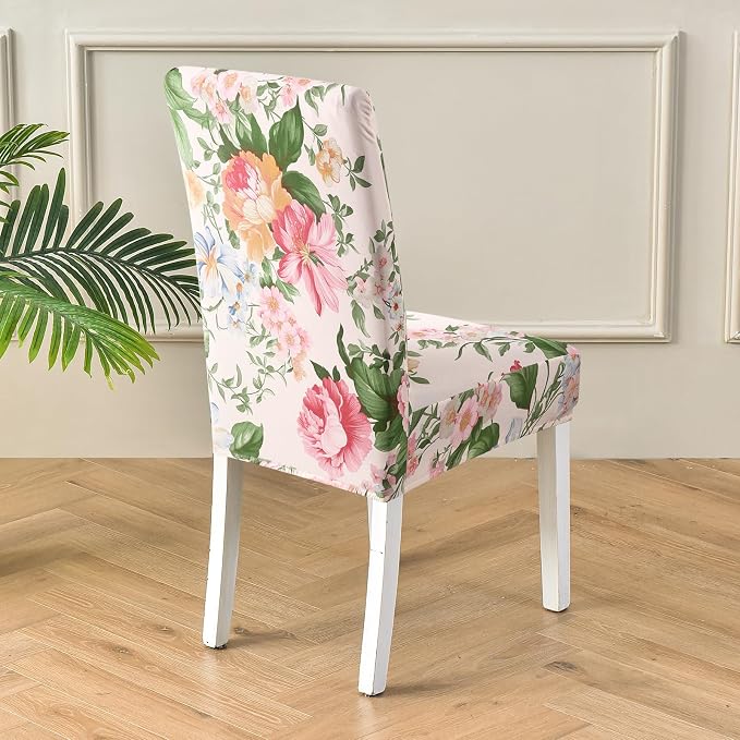 Fuloon Chair Covers for Dining Room 6 Pack, Printed Stretch Dining Slipcovers, Washable Kitchen Slip Covers for Parson Chair, Flowers Blossoms Printed, Set of 6 - Image 4