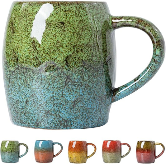 Handmade 22oz Ceramic Coffee Mug, Ergonomic Large Handle, Ideal Gift for Coffee Lovers, Microwave & Dishwasher Safe (Minute-Green&Blue) by XIYUANJI