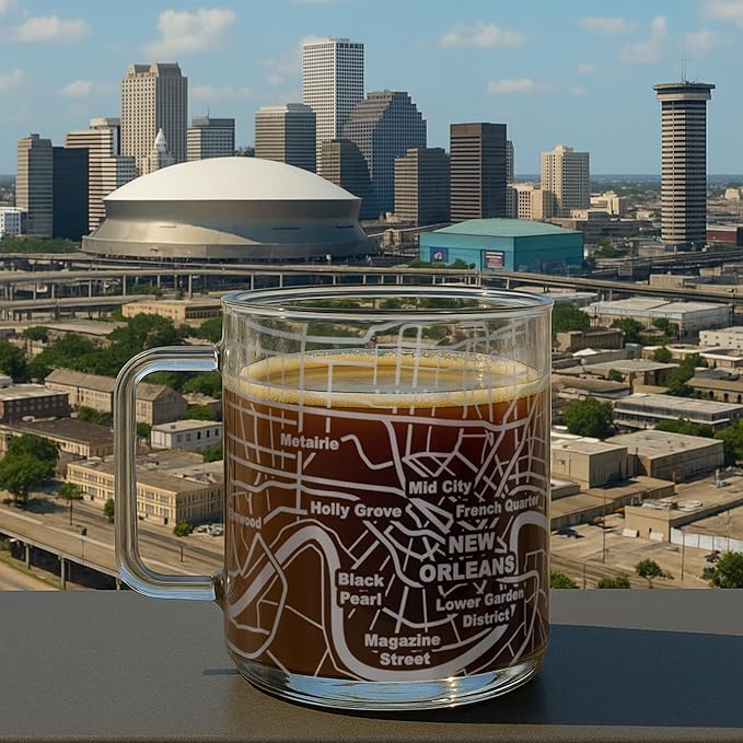 Greenline Goods – New Orleans, LA Map Glass Coffee Mugs (Set of 2), 16 oz – Etched Wrap Design