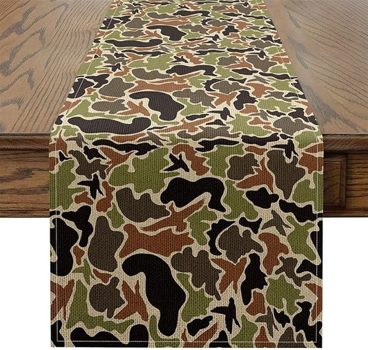 13" x 120" Duck Camouflage Table Runner Boys Girls Camo Hunting Kitchen Dining Decoration for Home Party for Kids Military Style Home Decor for Living Room Dresser Scarfs for Bedroom Green Brown by jejeloiu
