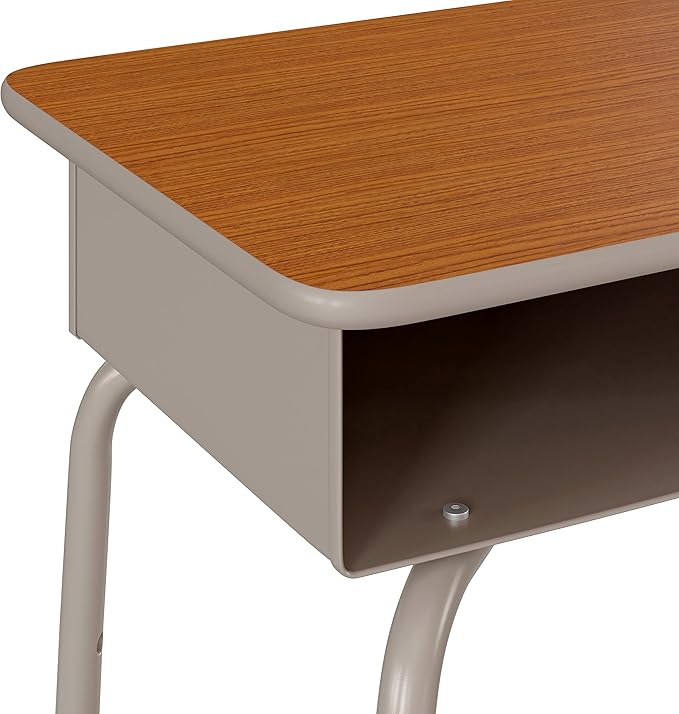 Flash Furniture Billie Student Desk - Walnut Open Front School Desk - Silver Metal Frame - 24"W x 18"D Adjustable Height, Durable for School or Remote Learning - Image 6