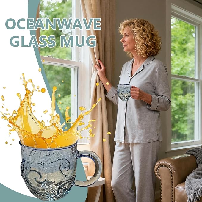 Design glass-Cup – 300ml Transparent Coffee Mug, Heat Resistant Water Mug, Ergonomic Handle Drinkware | Modern glass-for Iced Coffee, Tea, Juice | Perfect for Home, Bar, Office, Gifting