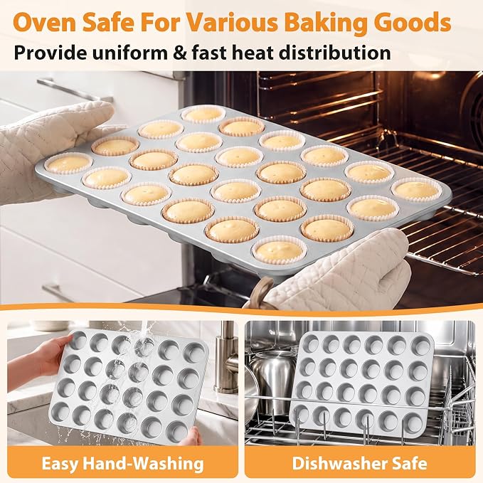 TeamFar Mini Muffin Pan, Stainless Steel 24-Cup Muffin Tin for Baking- 1PC | Small Cupcake Pan Tray for Egg Bites Mini Cakes Quiches, Brunches Parties Birthday Treats, Healthy & Sturdy, Dishwasher Safe - Image 4