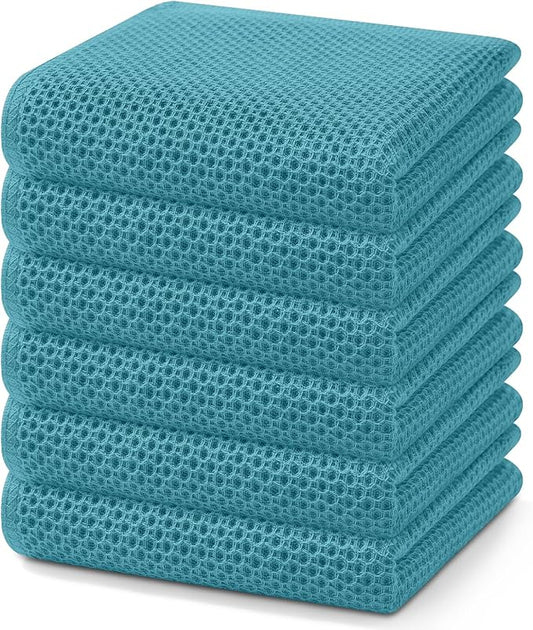 Homaxy 100% Cotton Waffle Weave Kitchen Dish Towels 6-Pack, Lake Blue | 13 x 28 Inches, Ultra Soft Absorbent Dish Towels, Quick Drying Cleaning Towels by Homaxy