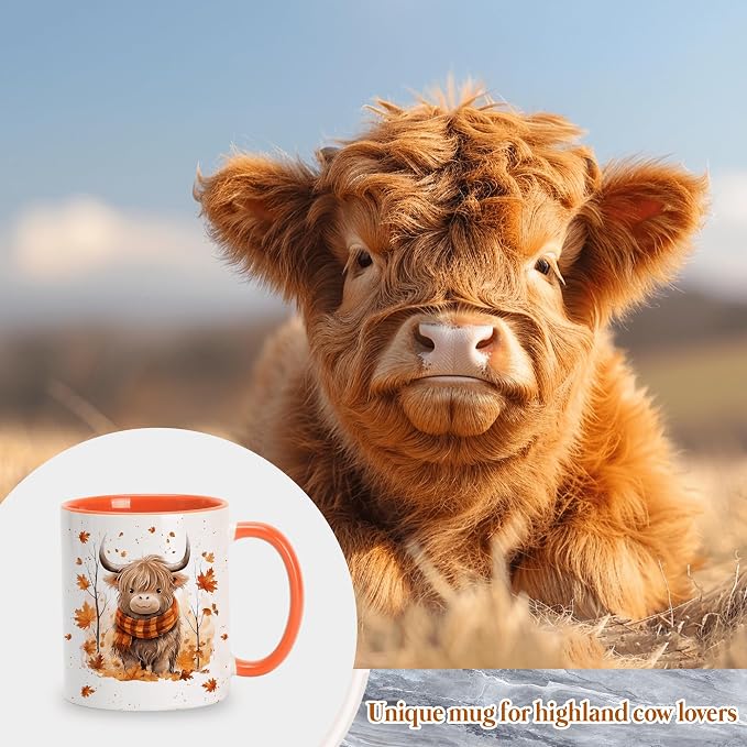 Hyturtle Fall Highland Cow Maple Leaves Coffee Mug Gifts For Cow Lovers | Fall Autumn Decor, Thanksgiving Gift, Premium 11oz White Ceramic Mug, Print on Both Sides, Perfect for Hot or Cold Coffee Tea - Image 5