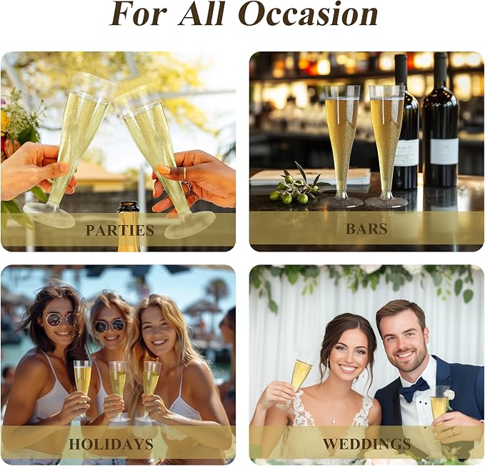 Bestluck 100Pack 4.5oz Champagne Flute Plastic,Silver Glitter Champagne Cup | Plastic Disposable Stemware,Disposable Champagne Flutes for Party, Mimosa Bar, Wedding, Anniversary and Graduation - Image 8