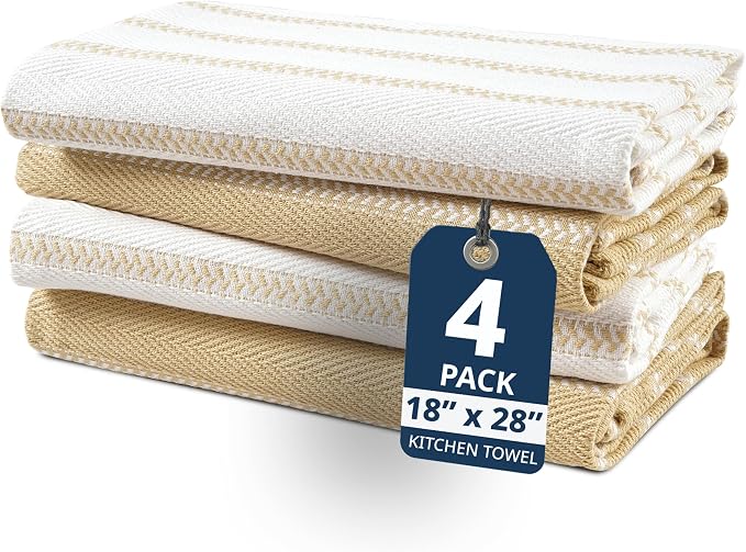 LANE LINEN Kitchen Towels Set of 4-18”x28” Absorbent Cotton Dish Towels, Quick-Drying Hand & Tea Towels for Kitchen, Light Tan by LaneLinen