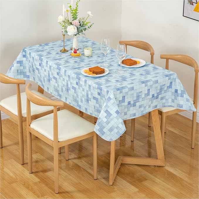 FIFTY FEET 84X60 Inch Rectangle Tablecloth, Vinyl Tablecloth with Flannel Backing Waterproof Table Cloth, Spill Proof Picnic Table Cover for Outdoor/Indoor/Camping/Dining(Blue Plaid) - Image 9