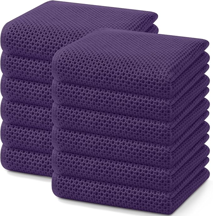 Homaxy 100% Cotton Waffle Weave Kitchen Dish Towels 12-Pack, Eggplant | 13 x 28 Inches, Ultra Soft Absorbent Dish Towels, Quick Drying Cleaning Towels by Homaxy