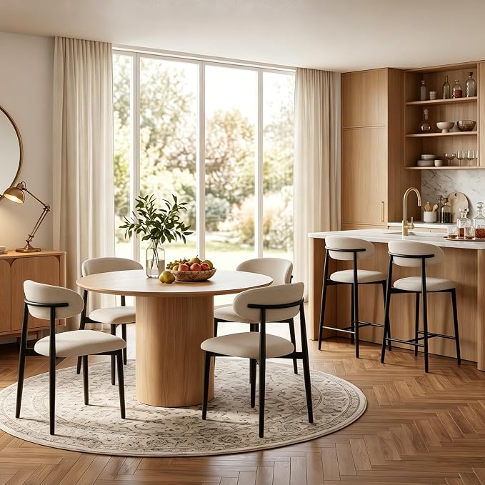 UVV Dining Chairs Set of 6, Metal Kitchen Chairs with Modern Fabric Upholstered for Dining Room, Beige - Image 5