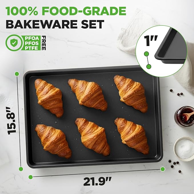 NutriChef 2-Piece XL Mega Cookie Sheet Baking Pans Set - 22" x 16" Extra Large Nonstick Carbon Steel Oven Baking Tray Pans, Stackable Bakeware, Black - NCLGBP16 - Image 6
