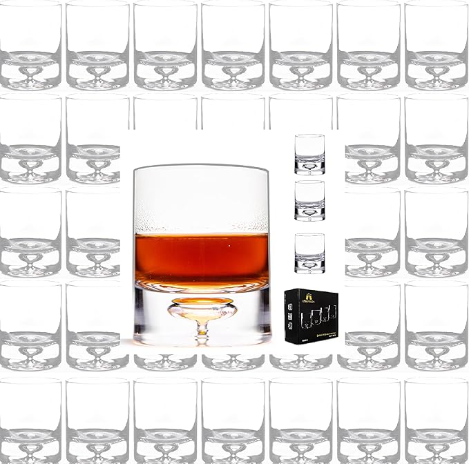 LEMONSODA Crystal Bubble Base Whiskey Glass Tumbler - Set of 32 - Thick Weighted Bottom - Unique Design - Great for Scotch Whiskey, Old Fashion, Manhattan, Bourbon & Cocktails (2042)