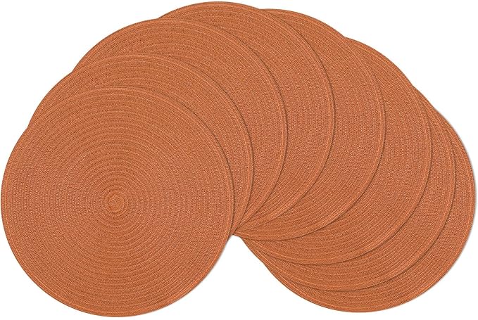 SHACOS Round Placemats Set of 8 Washable 15 inch Round Placemat Cotton Polyester Woven Braided Table Place Mats for Dining Table Wedding Party Decor, Dark Orange by SHACOS