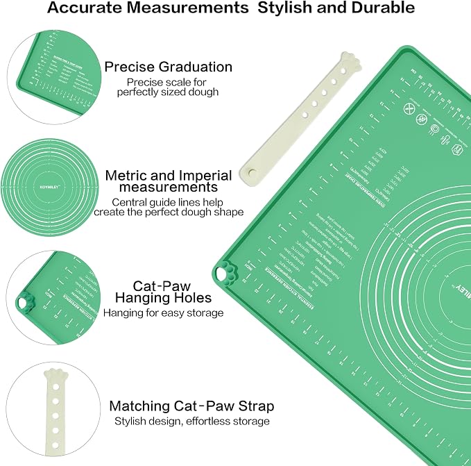 Extra Large Food Grade Platinum Silicone Pastry Mat 24 x 16, Non-Slip Non-Stick Baking Mat for Rolling Dough with 5mm Raised Edge, Measurements & Baking Guide for Bread, Pizza, Pie & Sourdough - Image 3