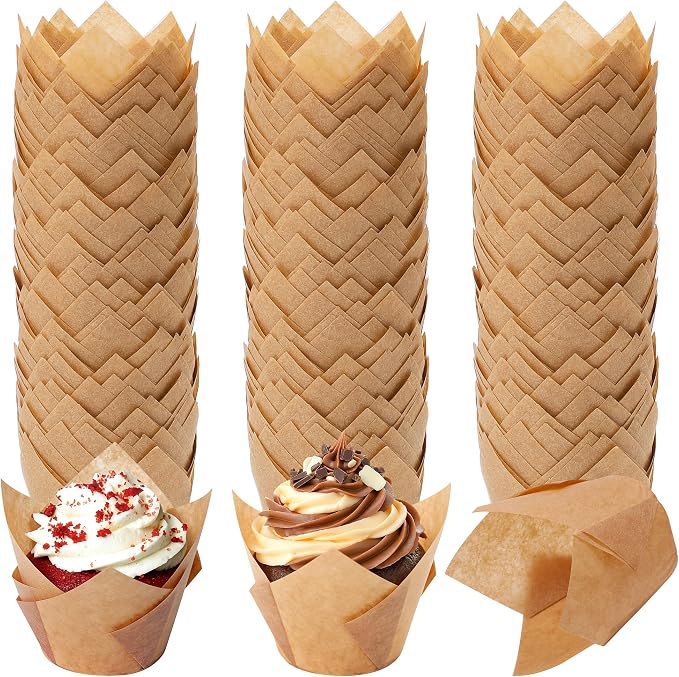 150 Pcs Mini Cupcake Liners Muffin Liners Baking Cups | Tulip Cupcake Liner for Baking Wedding, Birthday, Baby Shower Parties, Natural by Ruisita