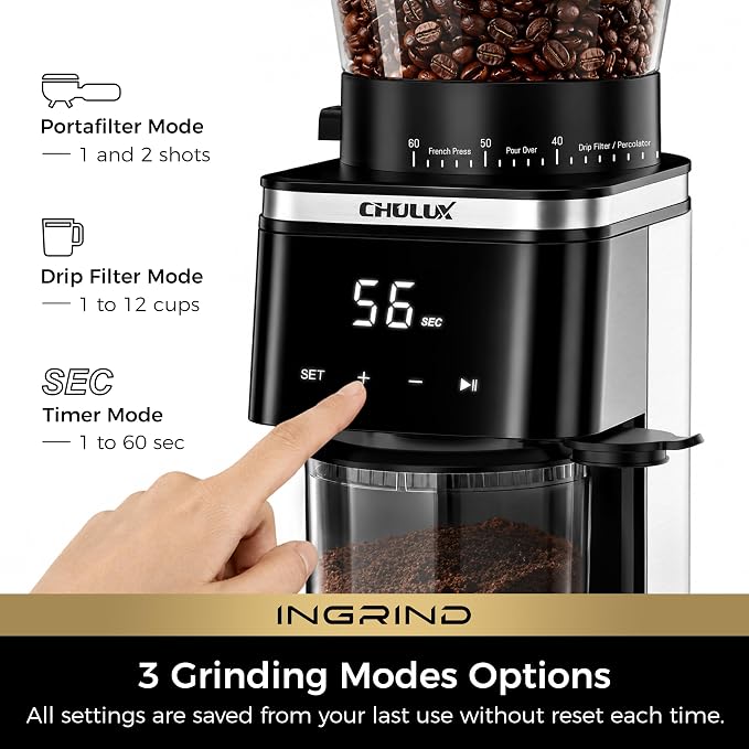 CHULUX Espresso Machine with Conical Burr Electric Coffee Grinder, Pink - Image 5