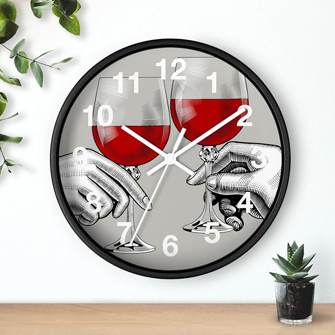Mozingo ~ Wine Clock for Kitchen Bar Wall It's Wine O'clock Silent Time Gift Home Decor Made In USA, 10" (Hour Marks - Numbers, Clock Frame Color - Black, Wine Theme #04) - Image 3
