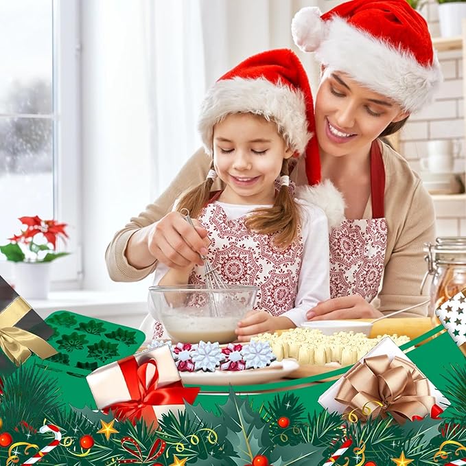Snowflake Silicone Molds, 2Pcs Christmas Chocolate Snowflake Mold for Xmas Holiday Cake Cookie Soap Muffin Jelly Ice Cube Making Winter Party Home Decorations