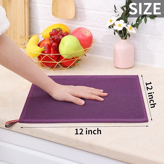 Homaxy 100% Cotton Waffle Weave Kitchen Dish Cloths 6-Pack, Purple | 12 x 12 Inches, Ultra Soft Absorbent Dish Towels, Quick Drying Dish Rags with Hanging Loop - Image 5