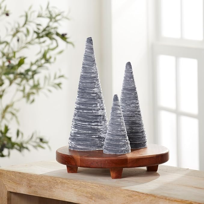 Your Heart's Content Silver Velvet Trees Set of 3, Elegant Bookshelf Accent, Modern Glam Wedding Decor, Valentine Mantel, Artisan Farmhouse, Tabletop Tree (Silver) - Image 3