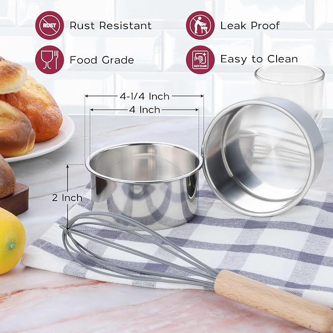 Onader 4 Inch Cake Pans Sets of 8 for Baking, Stainless Steel Mini Round Smash Cake Bake Pan, Small Size & Non Toxic for Birthday Wedding - Image 2