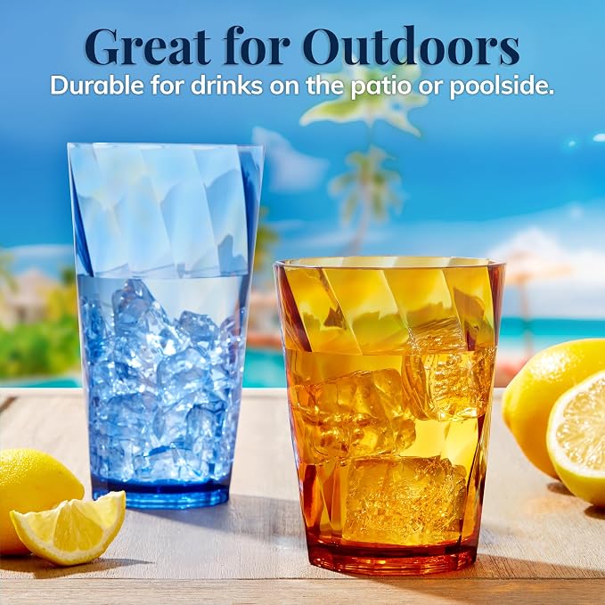 US Acrylic Optix Plastic Reusable Drinking Glasses (Set of 16) 14oz Rocks & 20oz Water Cups in Jewel Tone Colors | BPA-Free Tumblers, Made in USA | Top-Rack Dishwasher Safe - Image 7