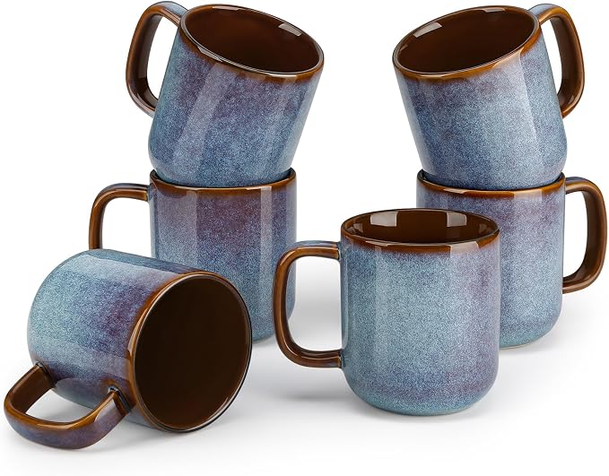 vancasso 16 oz Coffee Mugs Set of 6, Large Ceramic Mug with Handle, Unique Glaze Coffee Cups for Latte, Cappuccino & Hot Cocoa, Dishwasher & Microwave Safe, Blue, Series ONION by vancasso