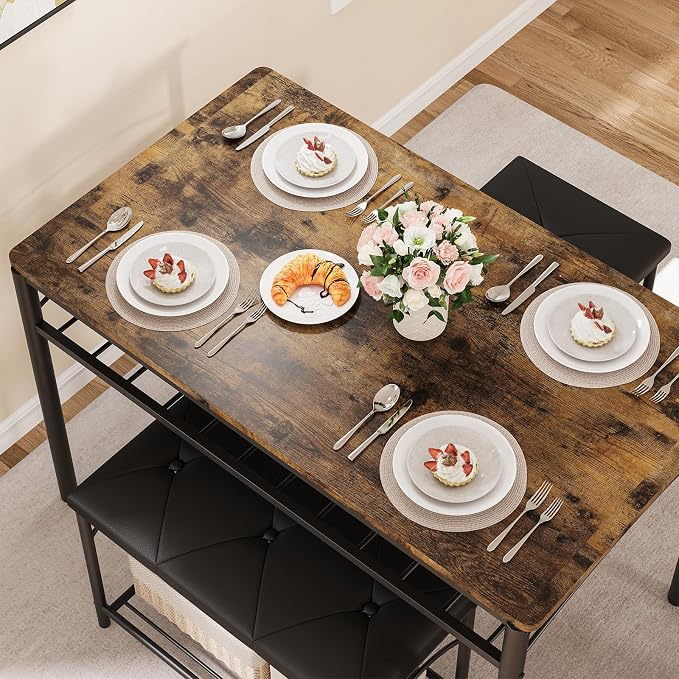GarveeHome Dining Table Set for 4 with Upholstered Benches and 2 Stools, Modern Space Saving Kitchen Breakfast Table, Ideal for Small Kitchens, Apartments, Studios, and Compact Living Spaces - Image 5