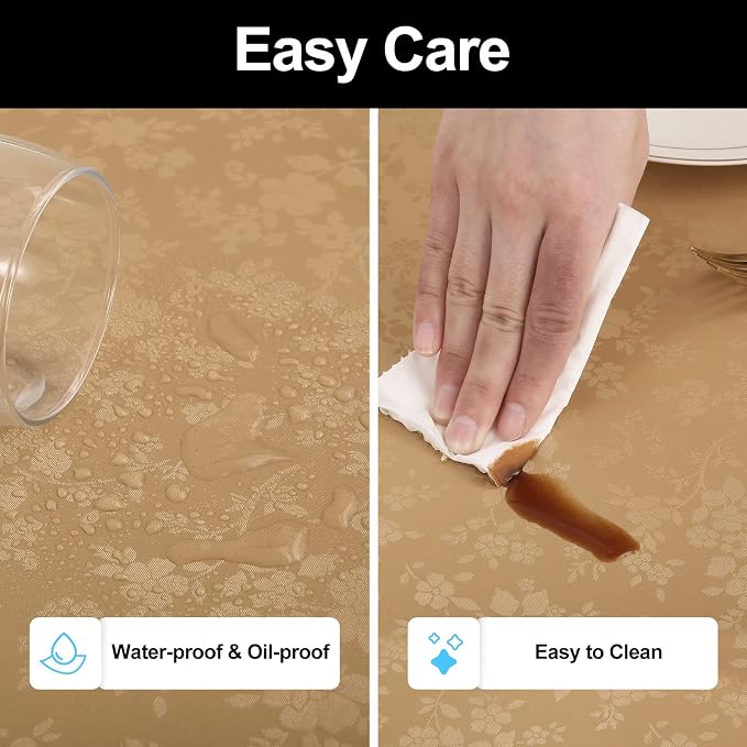 Smiry Rectangle Waterproof Heavy Duty Vinyl Tablecloths, 60 x 102 Inch | Wipeable Washable Floral Embossed Table Cover for Kitchen and Dining Room, Indoor & Outdoor Use, Brown - Image 4