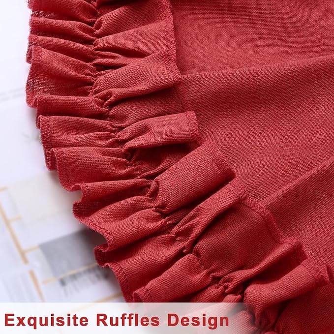 Likiyol Linen Valances for Windows Farmhouse Ruffle Swag Valance Rustic Country Window Valances Light Filtering Kitchen Curtains Rod Pocket Valance Curtains for Bathroom Cafe, Red, 60" W x 36" L - Image 7