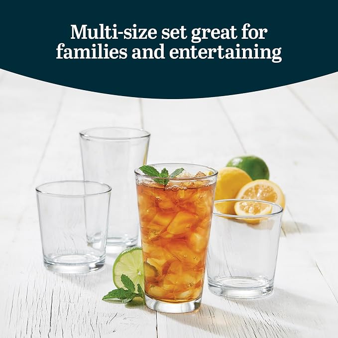 Libbey Flare Rocks, Glass Tumbler Set, Stylish Lead-Free Drinking Glasses Set of 16, Dishwasher-Safe Glass Cups Set for Daily Use and Parties - Image 4