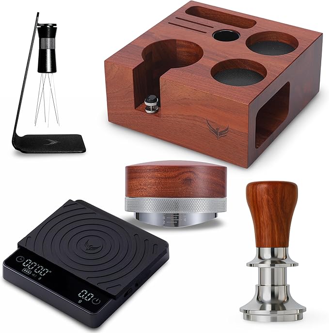 54mm Breville Espresso Accessories Set – Premium Rosewood Organizer Box, Calibrated Tamper, Adjustable Coffee Distributor, WDT Puck Prep Tool & Scale with Timer