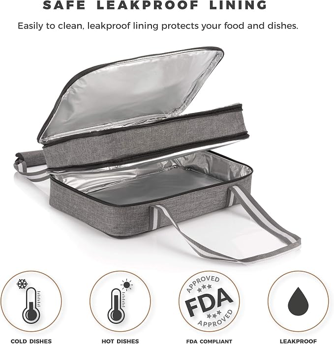 Stack Store Plus More Insulated Casserole Carrier for Hot or Cold Food, Lasagna Holder for Picnic, Potluck, Cookout - Fits 9” x 13” and 11” x 15” Baking Dish – Expandable Double Thermal Bag in Gray - Image 6