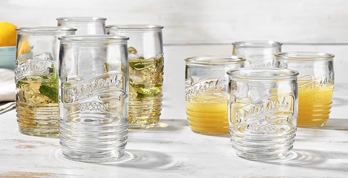 Glaver's Original Mason Set of 8 Drinking Glasses 4-20 Oz Highball Glasses, and 4-13 Oz Whiskey Glass Cups For Everyday Home Use Water, Beer, Juice, Cocktail. - Image 3