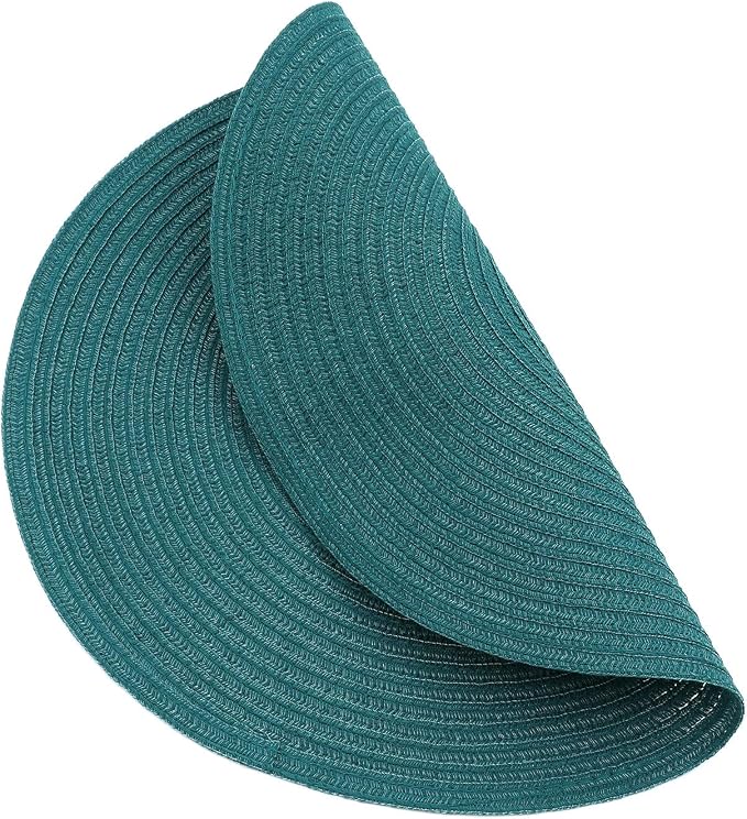 SHACOS Round Placemats Set of 8 Woven Braided Table Placemats 15 inch Circle Place Mats Washable Non Slip Table Mats for Home Wedding Party, Teal Green - Image 7
